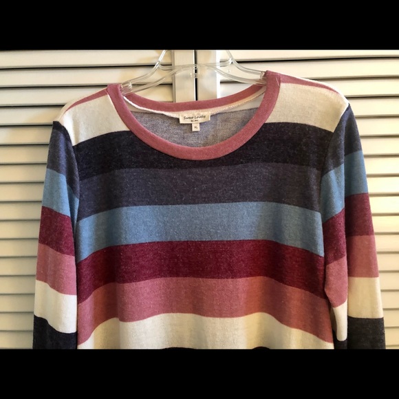 Sweet Lovely Knit Dress Pockets Long Sleeve Stripe XL Style SD 191099 - Picture 2 of 8